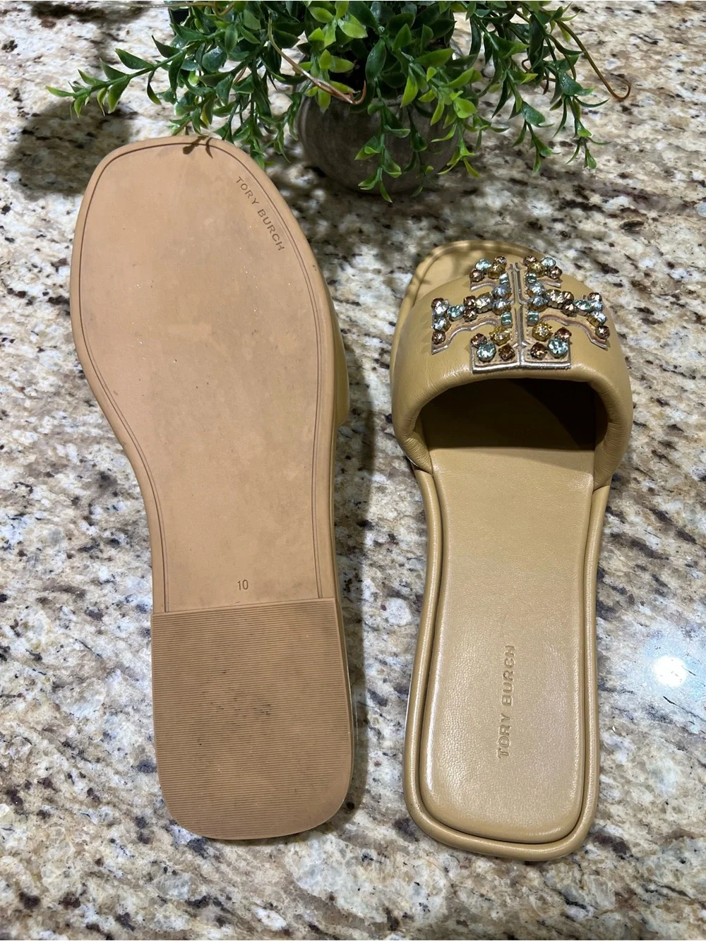 Tory Burch Eleanor Double T Crystal Slides Mules Sandals 10